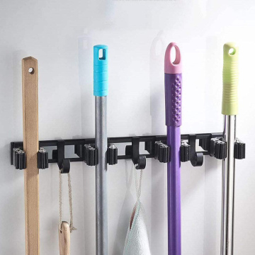 HOG21	Hogar Baño Portaescoba para 3 con 4 Gancho 41*4CM Inoxitable (Gris)