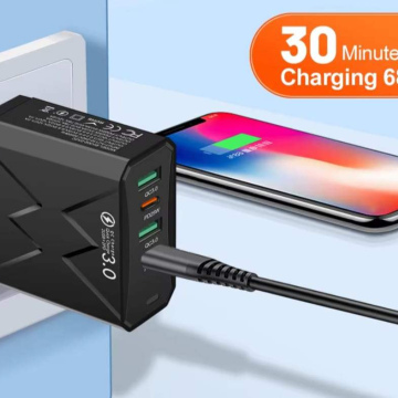 ELE41	Electrónico Cargador 100W Carga Rápida con USB*2 y TipoC*2 con Display (solo Cubo)