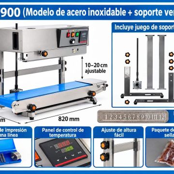 EM054	Empaque Sellador Bolsa Continuo FR-900 110V (Alto) 750W+Inoxidable+Fecha